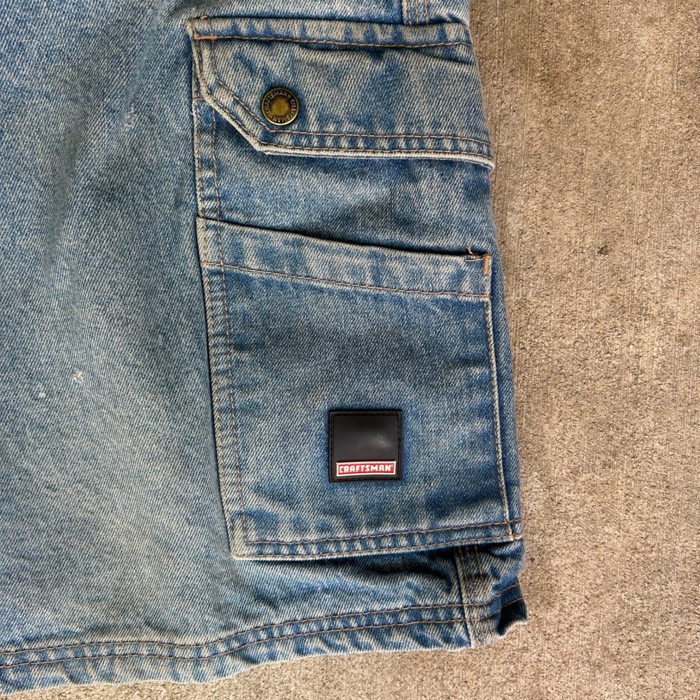 Craftsman Cargo Denim Shorts 36 Blue Vintage Y2K Baggy Workwear Skater Carpenter - Picture 4 of 6